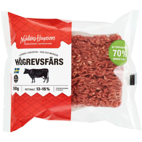 Högrevsfärs Fetthalt 15% 500g Nyhléns Hugosons