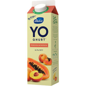 Yoghurt Persika & Papaya 0,1% 1000g Valio