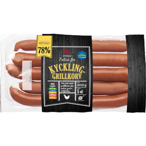 Grillkorv Kyckling Extra fin 78% Kötthalt 400g ICA