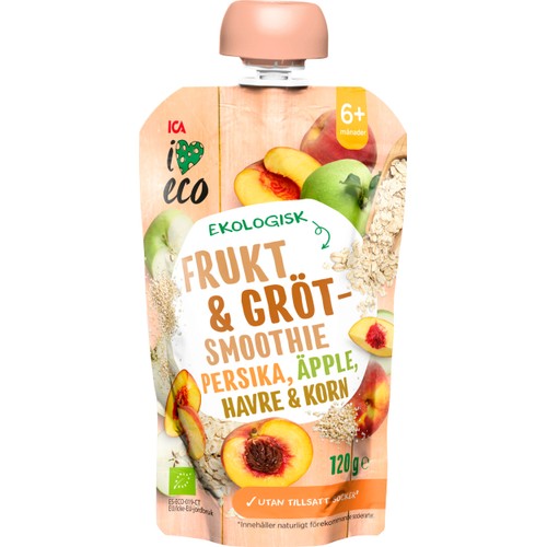 Frukt & grötsmoothie periska & äpple från 6m 120g ICA I love eco