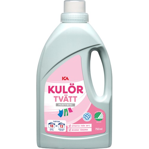 Tvättmedel Flytande Kulör Parfymfri 750ml Miljömärkt ICA
