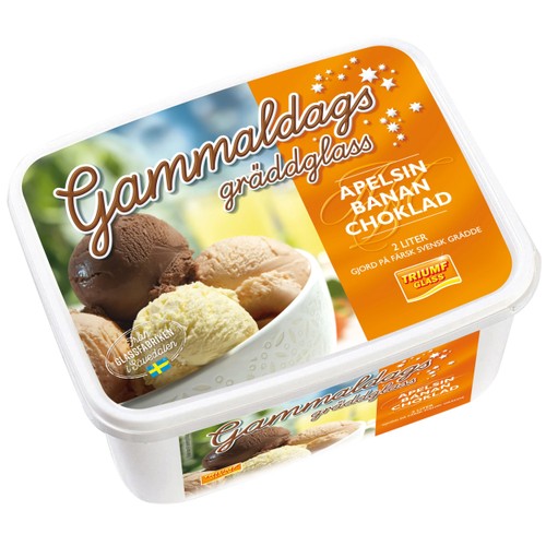 Gräddglass Apelsin, banan & choklad 2l Triumf Glass