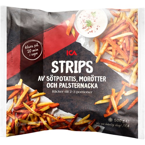 Strips Sötpotatis Morötter och Palsternacka 500g ICA