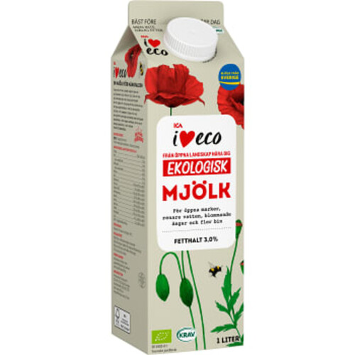 Mjölk 3,0% KRAV 1l ICA I love eco