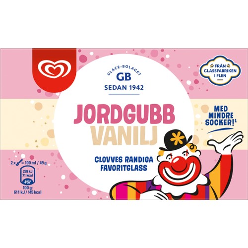 Glass  Jordgubb Vanilj Clovves Favorit 500ml GB Glace