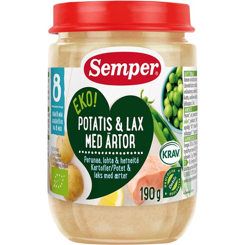 Potatis med lax & ärtor Från 8m 190g KRAV Semper