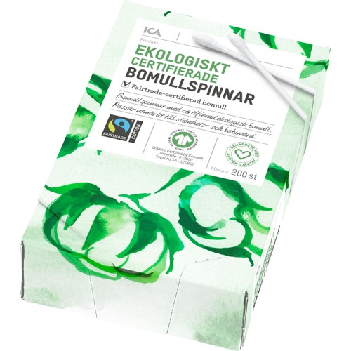 Ekologiska Bomullspinnar 200p Miljömärkt ICA Hjärtat