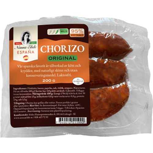 Chorizo original mild kötthalt 95% 200g Nonna Elide