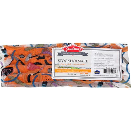 Kryddkorv Stockholmare Ost Paprika Chili 68% Kötthalt 240g Gudruns