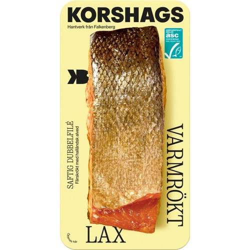 Laxfilé Färsk Varmrökt Dubbel i bit ca 300g Miljömärkt Korshags