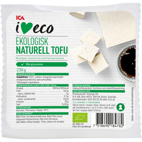 Tofu naturell Ekologisk 230g ICA i love eco
