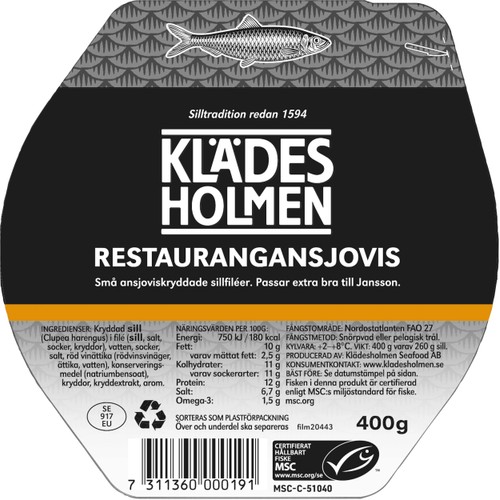 Restaurangansjovisfilé 400g Klädesholmen