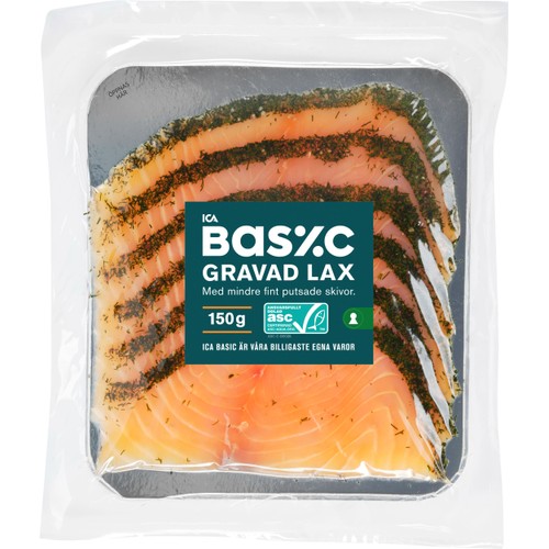 Lax Gravad Skivad Upptinad 150g ICA Basic