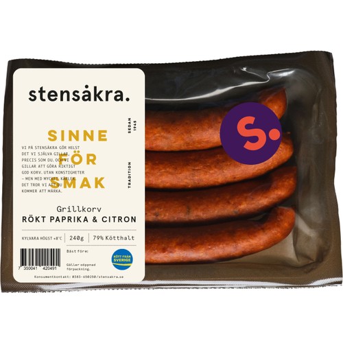 Grillkorv Rökt Paprika & Citron 240g Stensåkra