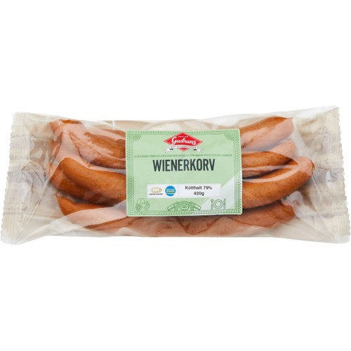 Wienerkorv 79%  Kötthalt 420g Gudruns