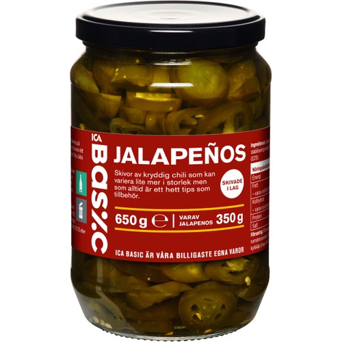 Jalapenos skivade 650g ICA Basic