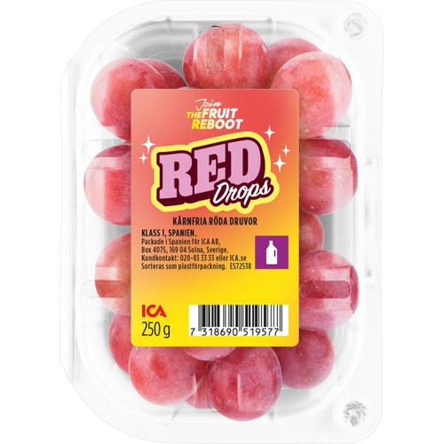 Röda Druvor kärnfria 250g Klass 1 ICA