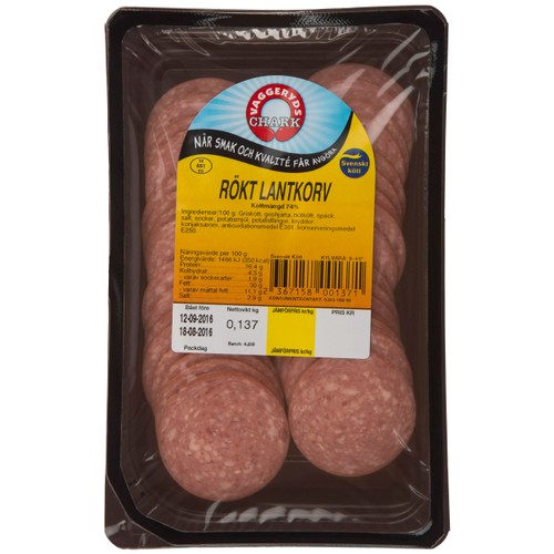 Rökt Lantkorv skivad ca 150g Vaggeryds Chark