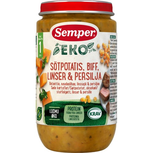 Barnmat Sötpotatis Biff Linser 12m Ekologisk 235g KRAV Semper