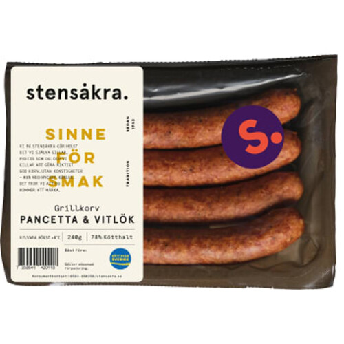 Grillkorv Pancetta och Vitlök 78% kötthalt 240g Stensåkra