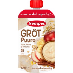 Gröt med äpple, banan & kanel 6m 120g Semper