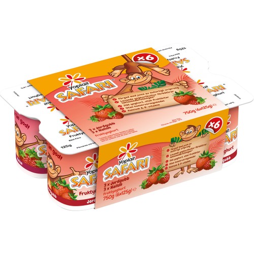 Yoghurt Safari Jordgubb & Hallon 6-p 750g Yoplait