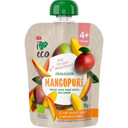 Mellanmål Barn Mangopuré 4+mån 90g ICA I love eco