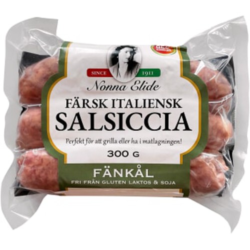 Salsiccia Färskkorv Fänkål 95% Kötthalt 300g Nonna Elide