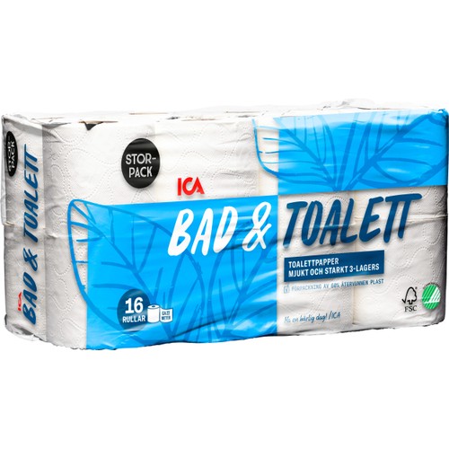 Bad & Toalettpapper 16-p Miljömärkt ICA