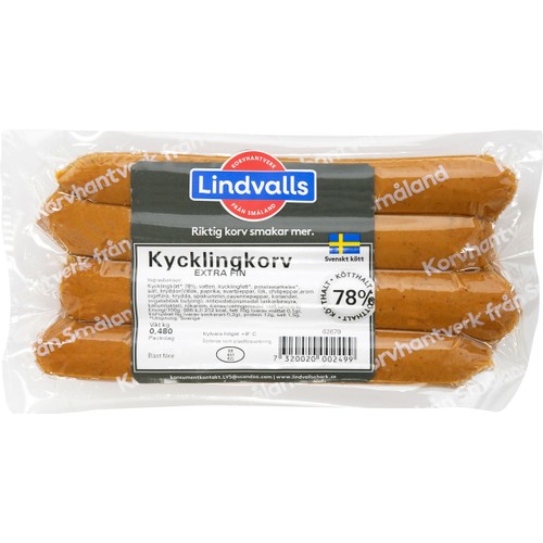 Kycklingkorv 78% Kötthalt 480g Lindvalls Chark