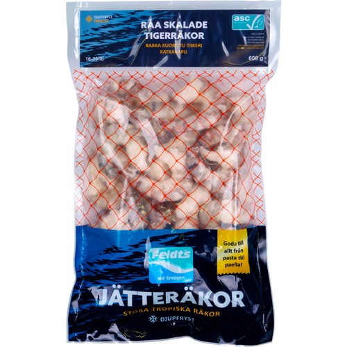Tigerräkor Råa Utan Skal Asc 16/20 Frysta 600g Feldt's