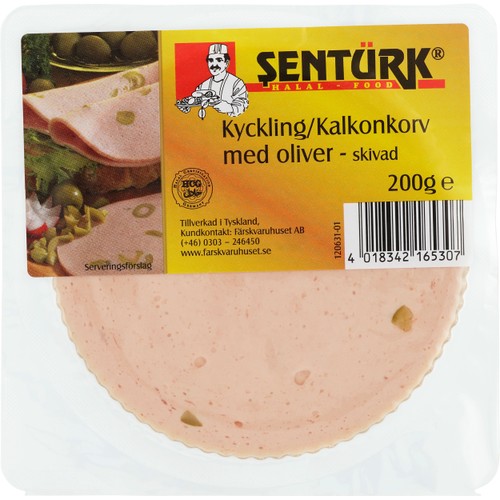 Kyckling Kalkonkorv med oliver skivad 200g Sentürk