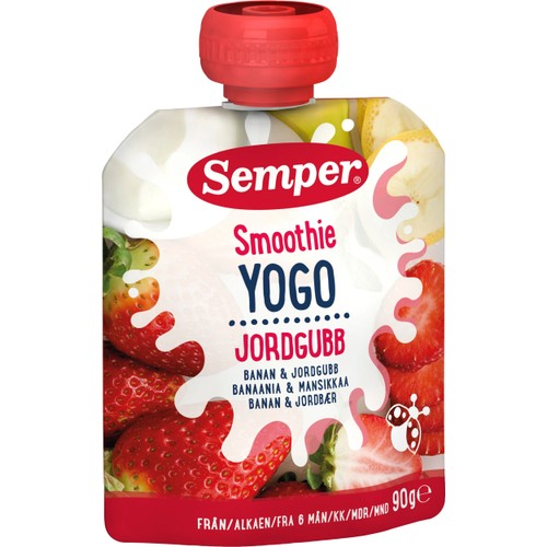 Smoothie yoghurt Banan & jordgubb Från 6m 90g Semper