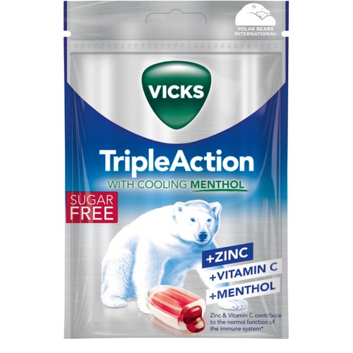 Halstablett Triple Action Sockerfri 72g Vicks