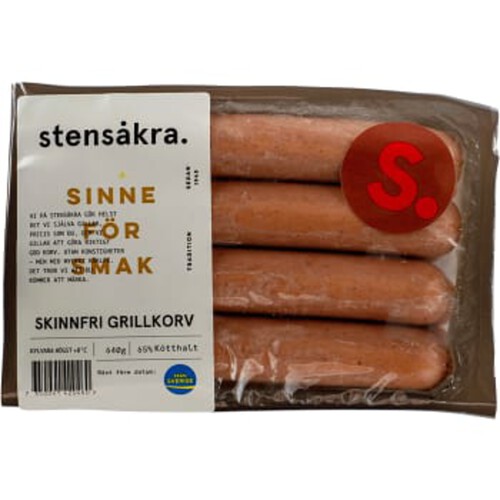 Grillkorv Skinnfri 65% Kötthalt 640g Stensåkra