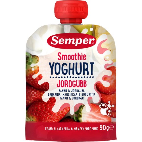 Smoothie yoghurt Banan & jordgubb Från 6m 90g Semper