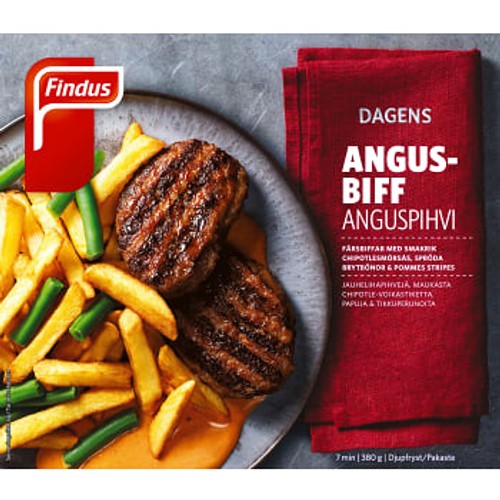 Grillad Angusbiff med pommes stripes Fryst 380g Findus