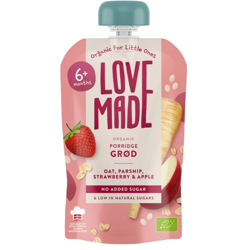 Barnmat Gröt Havre Jordgubb Äpple 6m 100g Lovemade