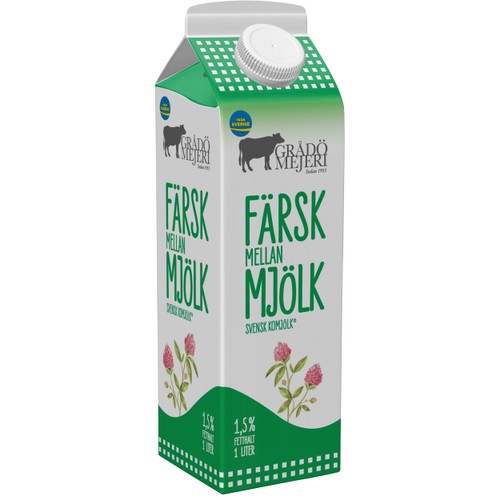 Mellanmjölk 1,5% 1l Grådö Mejeri
