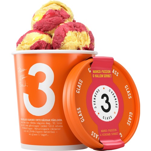 Sorbet Mango, passion & hallon glutenfri, vegansk 500ml Tre Vänners Glass