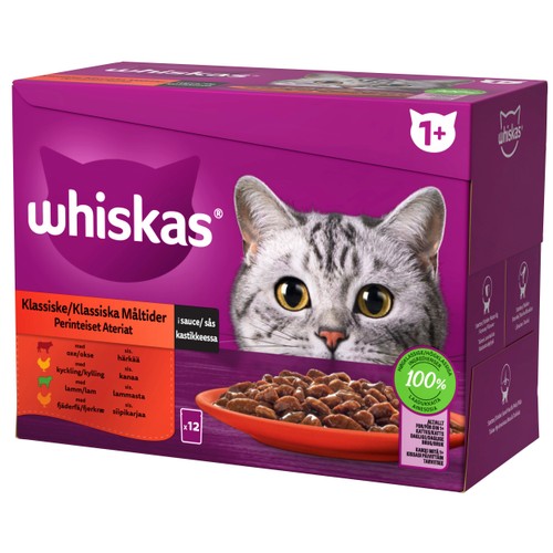 Kattmat  Klassiska måltider i sås 1+ 12-p Whiskas
