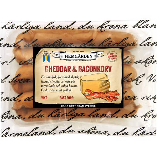 Korv Cheddar & Bacon 300g Hemgården