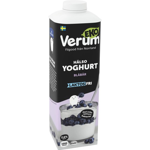 Hälsoyoghurt Blåbär 2,6% Laktosfri Ekologisk 1000g KRAV Verum
