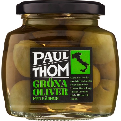 Gröna Oliver Med Kärna Nocellara 290g Paul och Thom