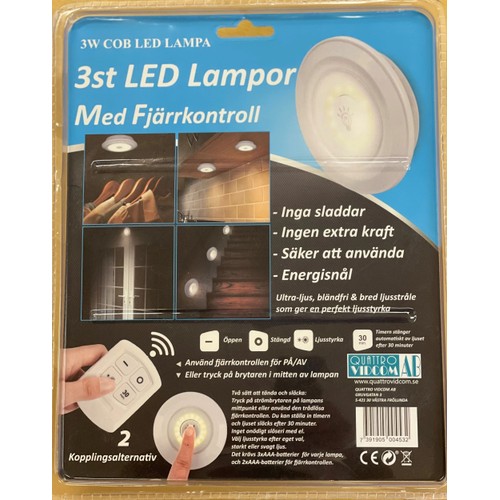LED lampa 3-pack med fjärrkontroll
