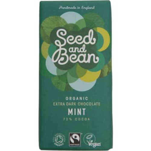 Chokladkaka Vegan Mörk mint 72% 85g fairtrade Seed & Bean