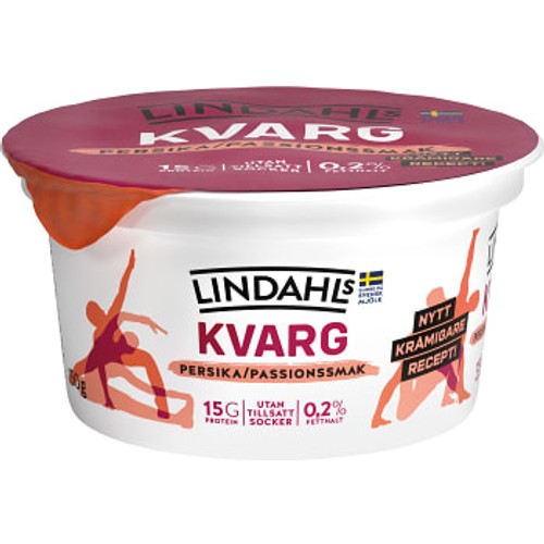 Kvarg Persika & Passionsmak Utan tillsatt socker 0,2% 150g Lindahls