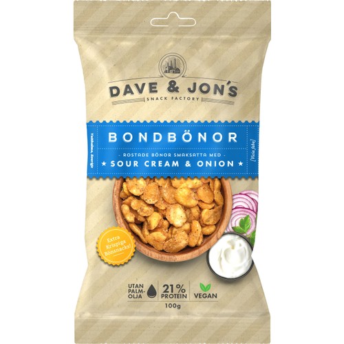 Bondbönor Rostade Sourcream & Onion  100g Dave & Jon's