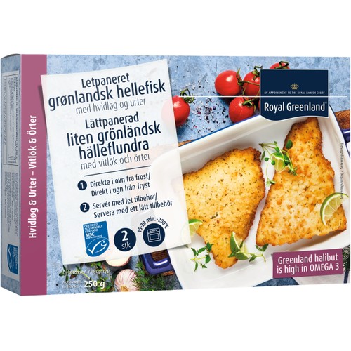 Hälleflundra panerad vitlök och örter 250g Royal Greenland
