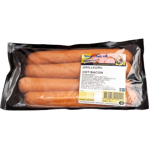 Grillkorv Med Ost/Bacon 480g Nässjöchark